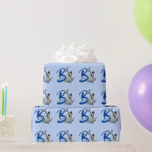 Cute Siamese Cat Butterfly Monogram Initial B  Wrapping Paper