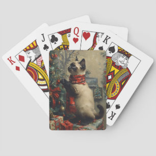 Cute Siamese Cat Christmas Vintage Playing Cards