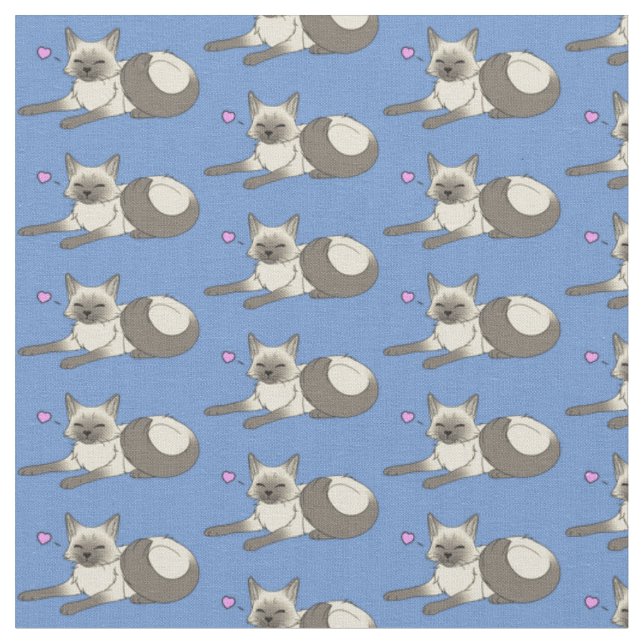 Cute Siamese Cat Fabric (Close Up)