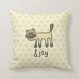 cute Siamese cat & joy doodle Throw Pillow
