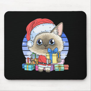 Cute Siamese Cat Santa Claus Christmas Xmas Kitten Mouse Pad