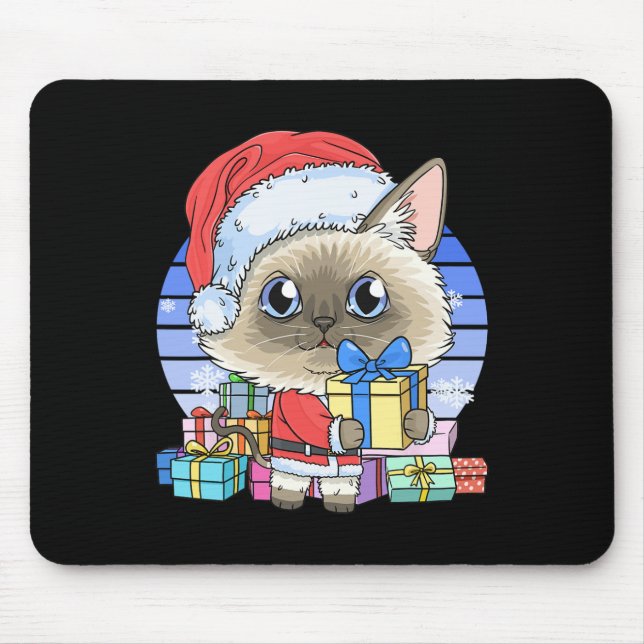 Cute Siamese Cat Santa Claus Christmas Xmas Kitten Mouse Pad (Front)