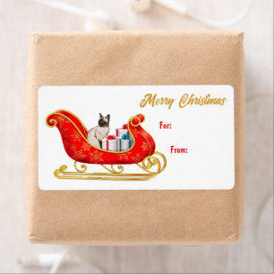 Cute Siamese Cat Sleigh Gift Tag
