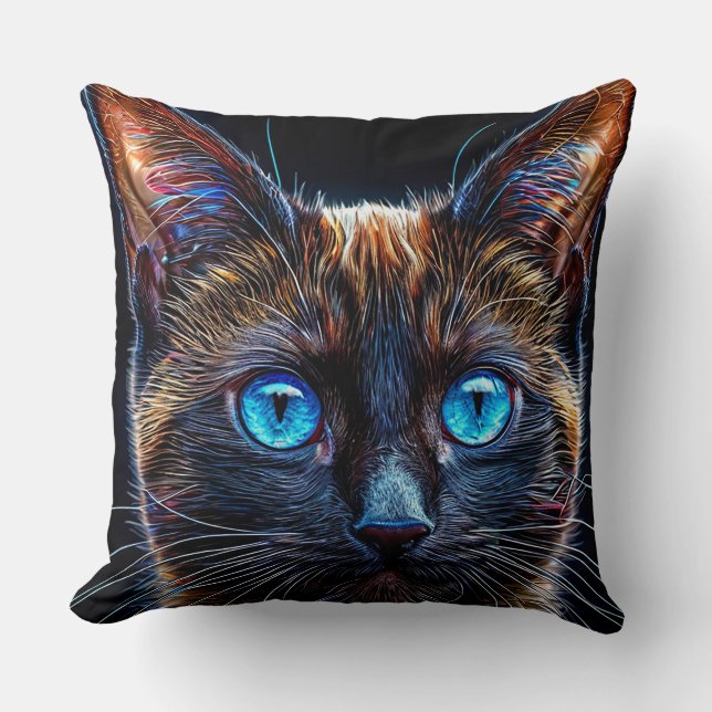Cute Siamese cat Throw Pillow (Front)