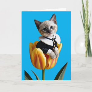 Cute Siamese Cat Tulip Greeting Card