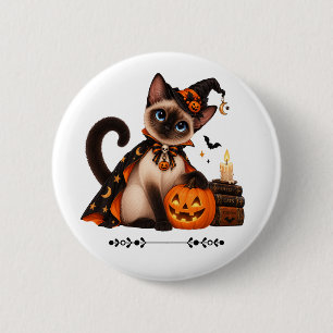 Cute Siamese Cat Witch Halloween 2 Inch Round Button
