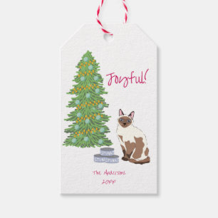 Cute Siamese Cat with Tuna Joyful Christmas Gift Tags