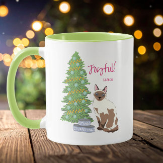 Cute Siamese Cat with Tuna Joyful Christmas  Mug
