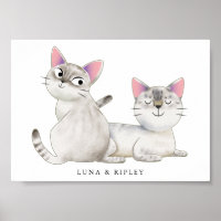 Cute Siamese Cats Illustration with Name