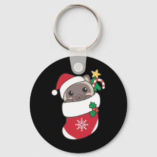 Cute Siamese Cats In Christmas Stockings For Chris Keychain