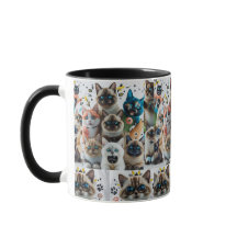 Cute Siamese Cats Pattern Two-Tone Mug