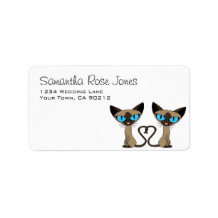 Cute Siamese Cats Tail Heart Custom Address Label