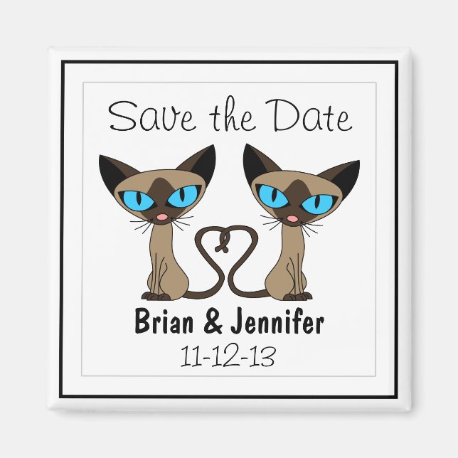 Cute Siamese Cats Tail Heart Wedding Save the Date Magnet (Front)