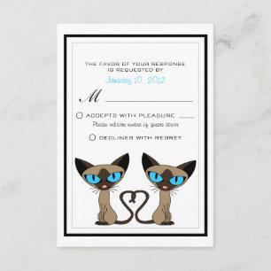 Cute Siamese Chats Tail Coeur Mariage RSVP