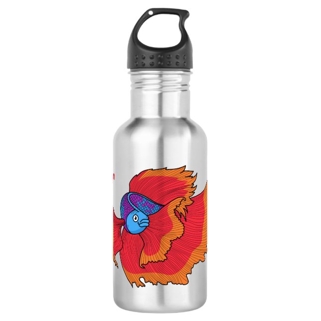 Cute Siamese fighting fish betta cartoon  532 Ml Water Bottle (Front)