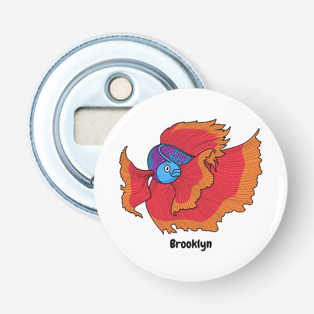 Cute Siamese fighting fish betta cartoon  Bottle Opener (Front)
