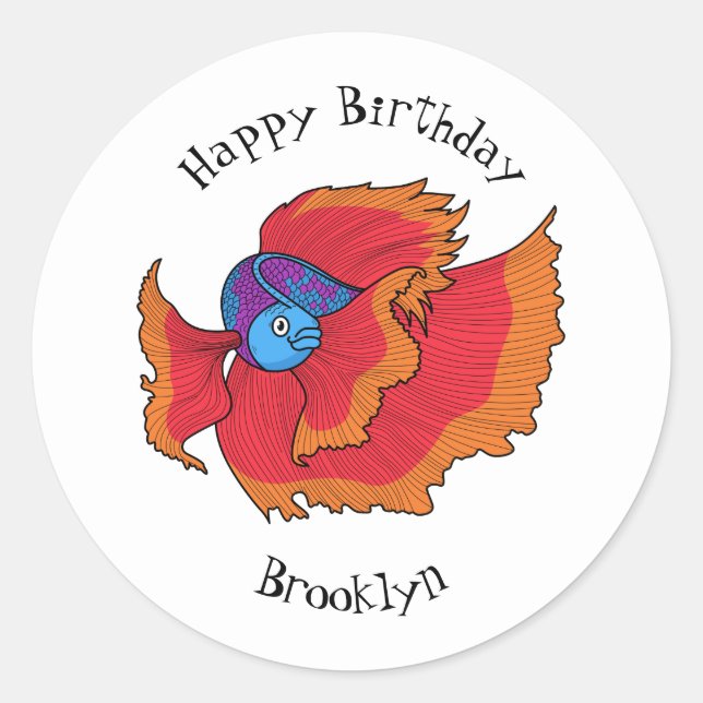 Cute Siamese fighting fish betta cartoon  Classic Round Sticker (Front)