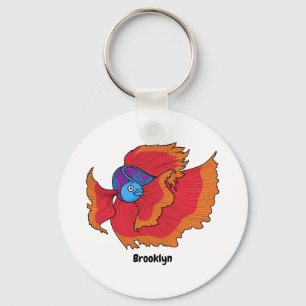 Cute Siamese fighting fish betta cartoon  Keychain