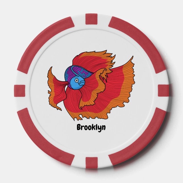 Cute Siamese fighting fish betta cartoon  Poker Chips (Front)