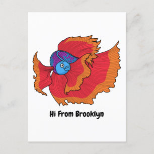 Cute Siamese fighting fish betta cartoon Postcard