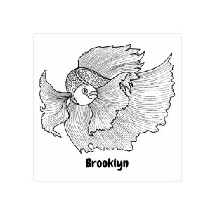 Cute Siamese fighting fish betta cartoon  Rubber Stamp