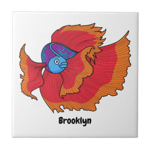 Cute Siamese fighting fish betta cartoon Tile