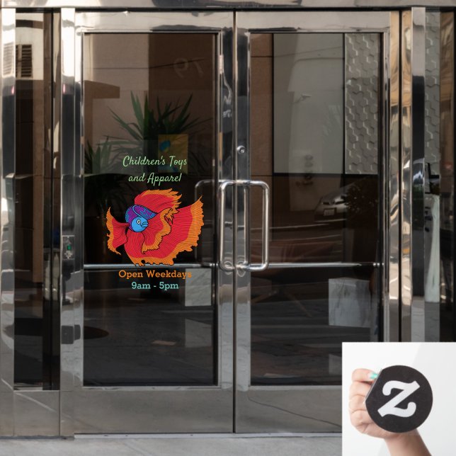 Cute Siamese fighting fish betta cartoon  Window Cling (Office Door)