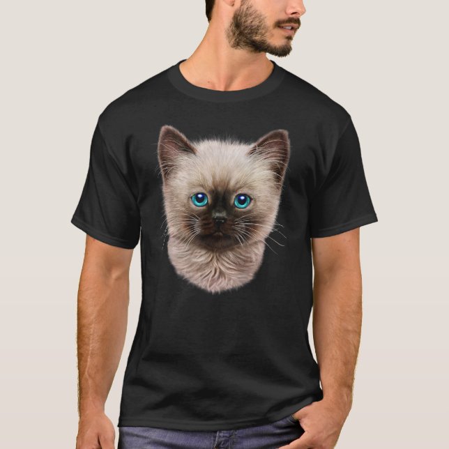 Cute Siamese Kitten, Fluffy Cat Face T-Shirt (Front)