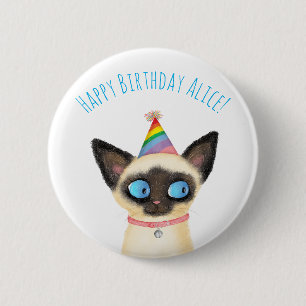 Cute Siamese kitten happy birthday badge 2 Inch Round Button