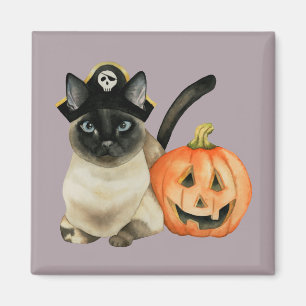 Cute Siamese Pirate Cat with Jack O Lantern Magnet