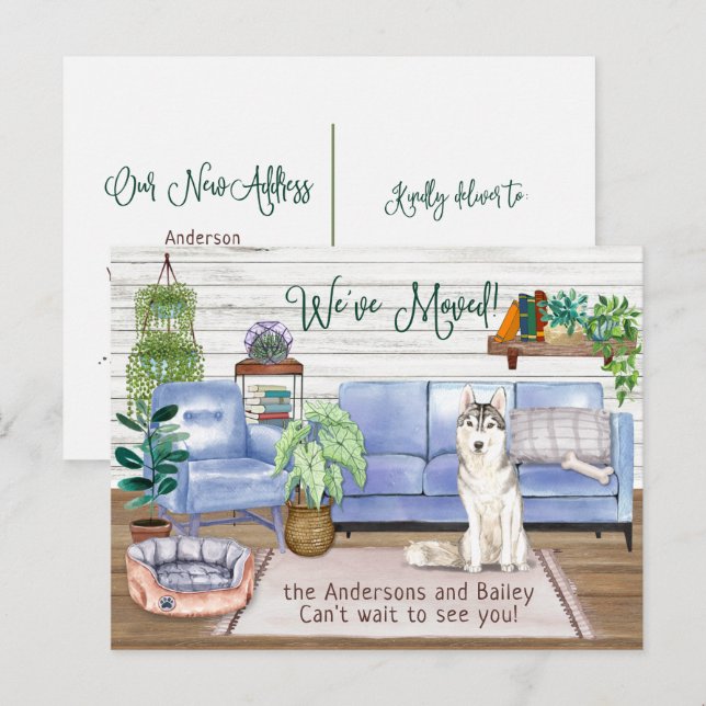Cute Siberian Husky Cozy New Home Moving    Announcement Postcard (Front/Back)