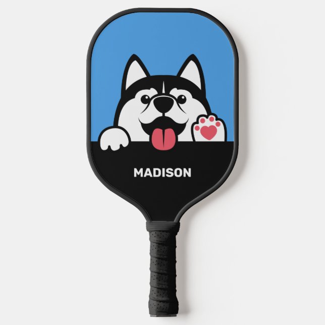 Cute Siberian Husky custom name & color Pickleball Paddle (Front)