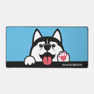 Cute Siberian Husky custom name & colour Desk Mat