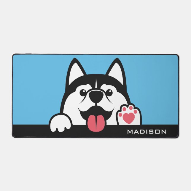 Cute Siberian Husky custom name & colour Desk Mat (Front)