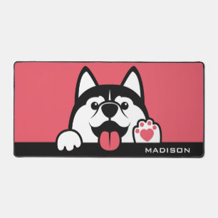 Cute Siberian Husky custom name & colour Desk Mat