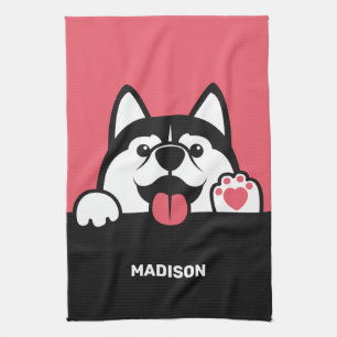 Cute Siberian Husky custom name & colour Kitchen Towel