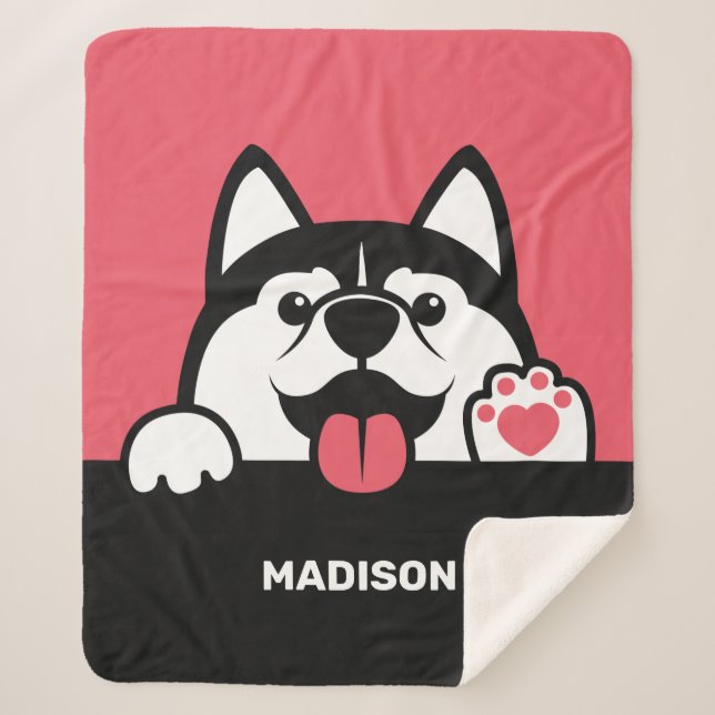 Cute Siberian Husky custom name & colour Sherpa Blanket (Front)