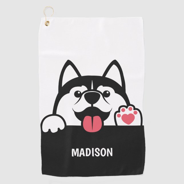 Cute Siberian Husky custom name Golf Towel (Front)
