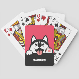Cute Siberian Husky custom name Playing Cards