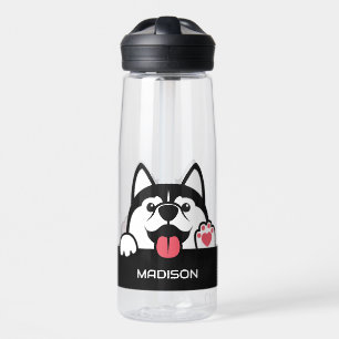 Cute Siberian Husky custom name Water Bottle
