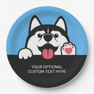 Cute Siberian Husky custom text & colour Paper Plate