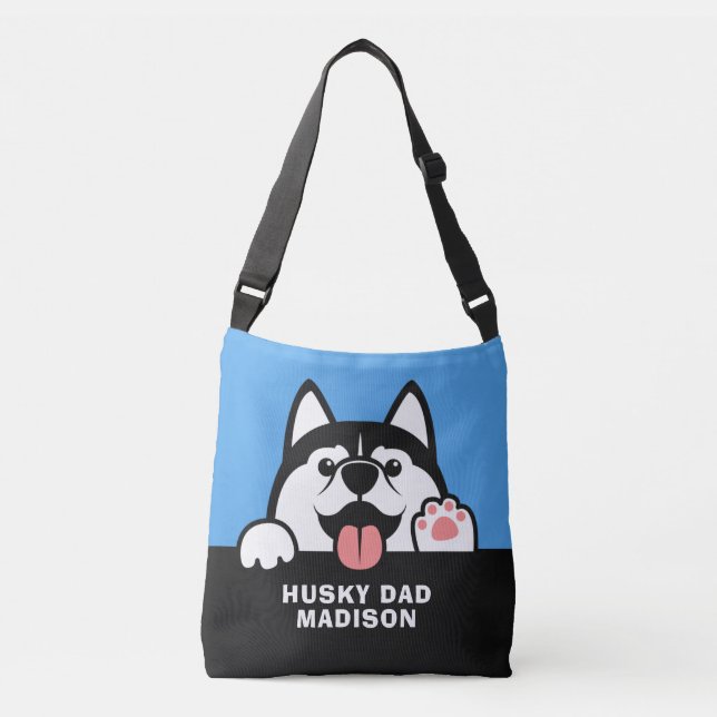 Cute Siberian Husky custom text Crossbody Bag (Front)