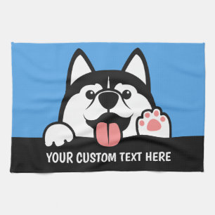 Cute Siberian Husky custom text Kitchen Towel