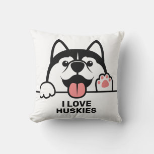 Cute Siberian Husky custom text Throw Pillow