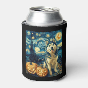 Cute Siberian Husky Dog Halloween Jack O Lantern P Can Cooler