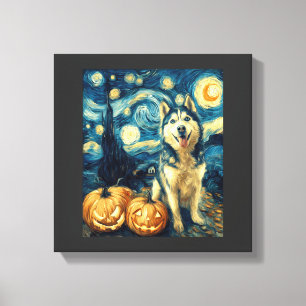 Cute Siberian Husky Dog Halloween Jack O Lantern P Canvas Print