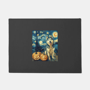 Cute Siberian Husky Dog Halloween Jack O Lantern P Doormat