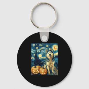 Cute Siberian Husky Dog Halloween Jack O Lantern P Keychain