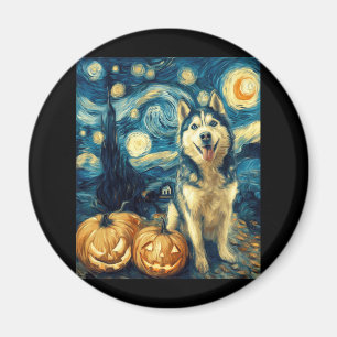 Cute Siberian Husky Dog Halloween Jack O Lantern P Magnet