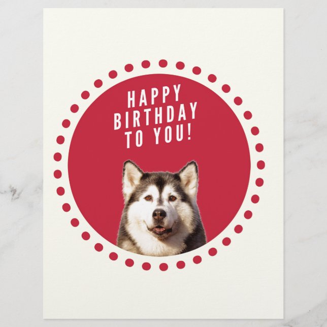 Cute Siberian Husky Dog Happy Birthday Letterhead (Front)